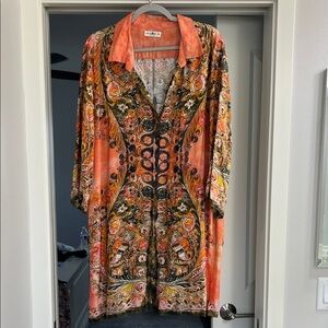 NATURAL LIFE Orange and Black Paisley Button down dress